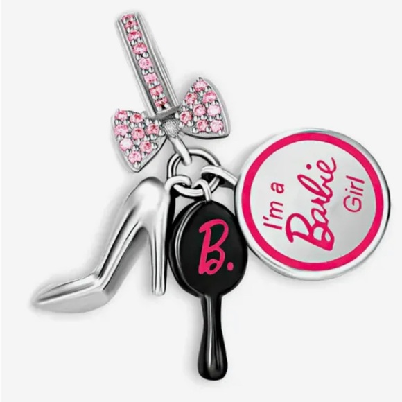 Barbie Inspired trio dangle charm is S925 high heel,mirror, bow and logo - Picture 1 of 4